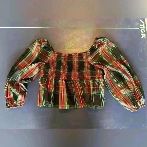 NWT | J Crew Puff-sleeve smocked crop top in Stewart tartan sz 3x. Office preppy - Picture 3 of 6